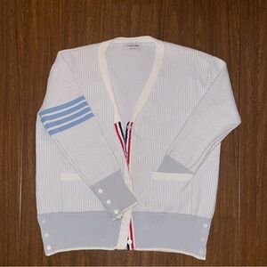 Thom Browne White and Light Blue Cardigan